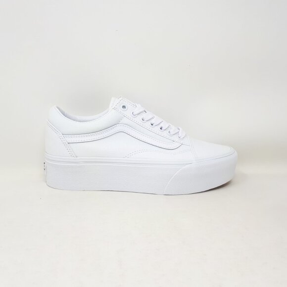 Vans Old Skool Stackform Stacked Platform Shoe Sneaker All True White Womens NEW - Picture 1 of 11